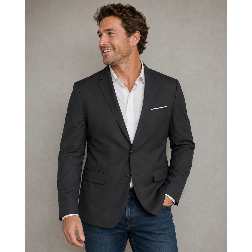 CloudStyle Blazer Mens Large Black Two Button Slim Fit Suit Jacket Office Wear